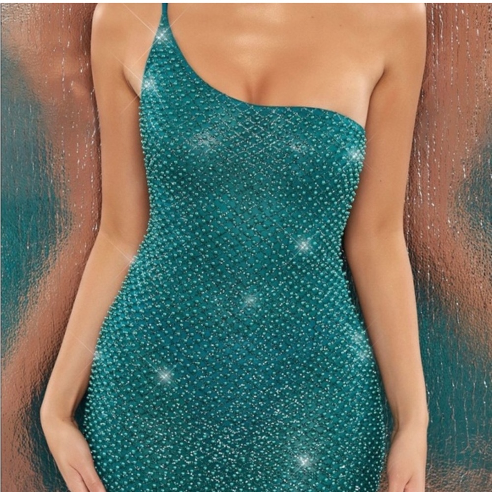 Oh Polly teal embellished beaded dress